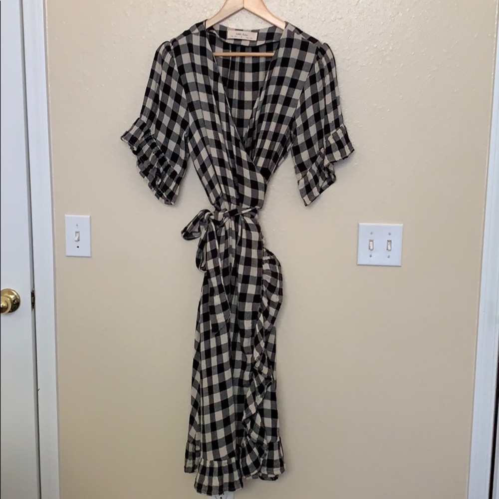 Anthropologie buffalo plaid wrap around dress